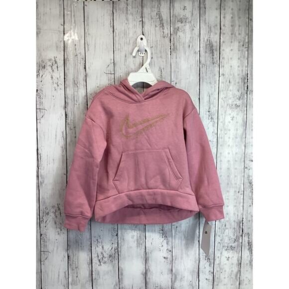 Nike Girls Authentic Pink & Gold Hoodie Hooded Pullover Sweatshirt NWT Sz Small - Picture 1 of 7